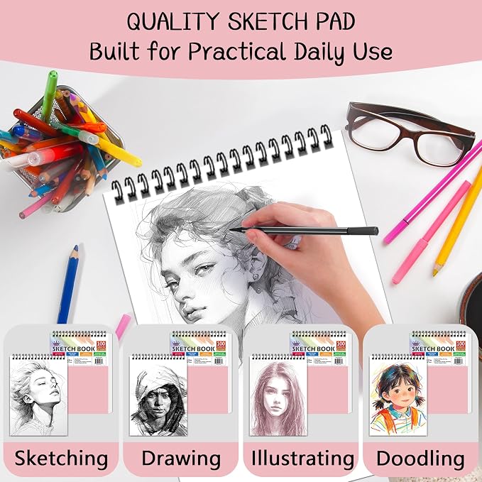 WINNER 9" x 12" Sketch Book 4 Pack, 400 Sheets Spiral Bound Art Sketchbook - Image 5