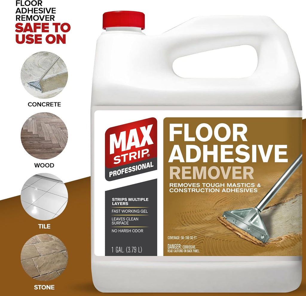 Max Strip Floor Adhesive Remover - 1 Gallon - Professional Fast Working Gel Strips Multiple Layers - Removes Tough Mastics and Construction Adhesives - No Harsh Odor Leaves Surface Clean