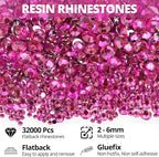 32000Pcs Dark Pink Rhinestones for Bedazzling, Mixed Sizes 2, 6mm Flatback Gems - Image 2