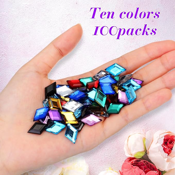 100 Pcs Flat Back Diamond Acrylic Crystal Rhinestones Plastic Gems - Image 4