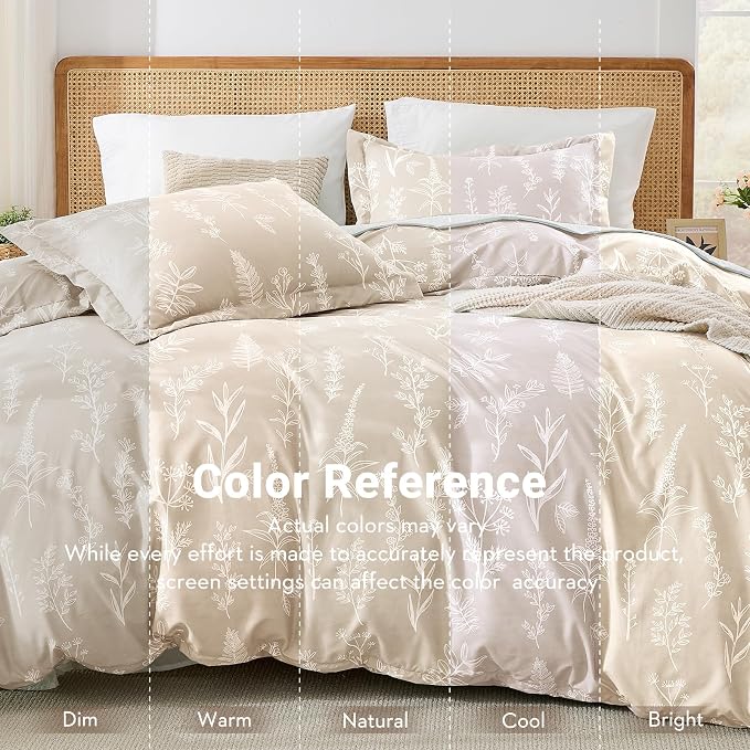 MUXHOMO Duvet Cover King Size, Reversible Floral Beige Duvet Cover Set - Image 3