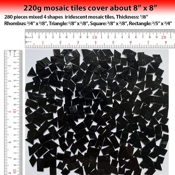 Iridescent Black Glass Mosaic Tiles, 280 Pieces Mixed 4 Shapes Stained Glass - Image 5