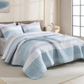Litanika Quilt Queen Size Spa Blue, Stripe Patchwork Summer Bedspread Coverlet by Litanika
