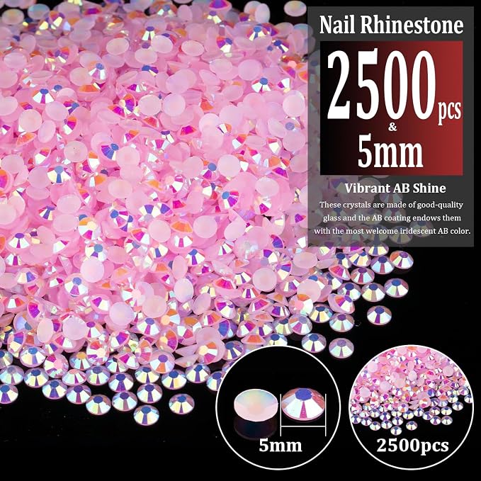 2500pcs 5mm Resin Rhinestones Bulk, Light Pink AB Flatback Round Jelly - Image 2