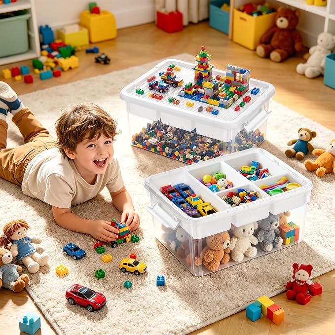 Citylife 17QT 2-Pack Toy Organizer Craft Storage Buildable Lid Movable Tray | - Image 2