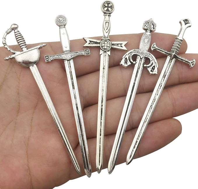 12pcs Craft Supplies Antique Silver Swords Knife Bookmark Charms Pendants - Image 2