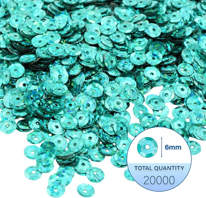 Mandala Crafts 6mm Cup Holographic Peacock Green Sewing Embroidery Sequins | - Image 3
