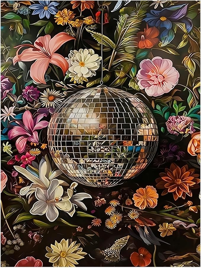 Flowers Paint by Numbers for Adult, Disco Paint by Numbers Kit for Adults by MANDUN