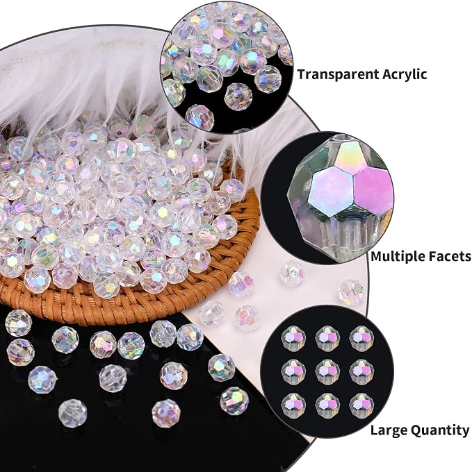 BONNY BOXX 1000pcs 6mm Acrylic Faceted Round Crystal Beads Transparent AB Loose - Image 4