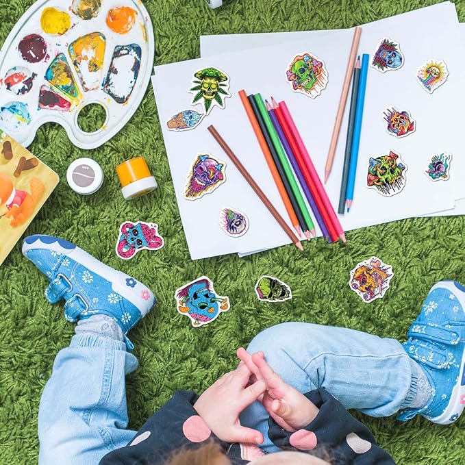 Psychedelic Skull and Trippy Mushroom Artwork 50pcs Stickers Pack Vinyl - Image 5