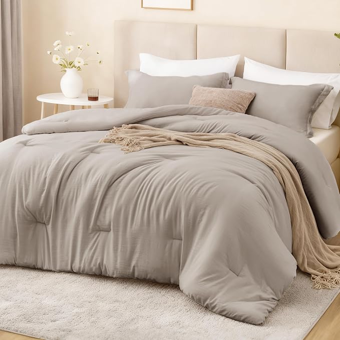 Love's cabin Burlwood King Size Comforter Set, 3-Piece Prewashed Bed Set by Lovescabin