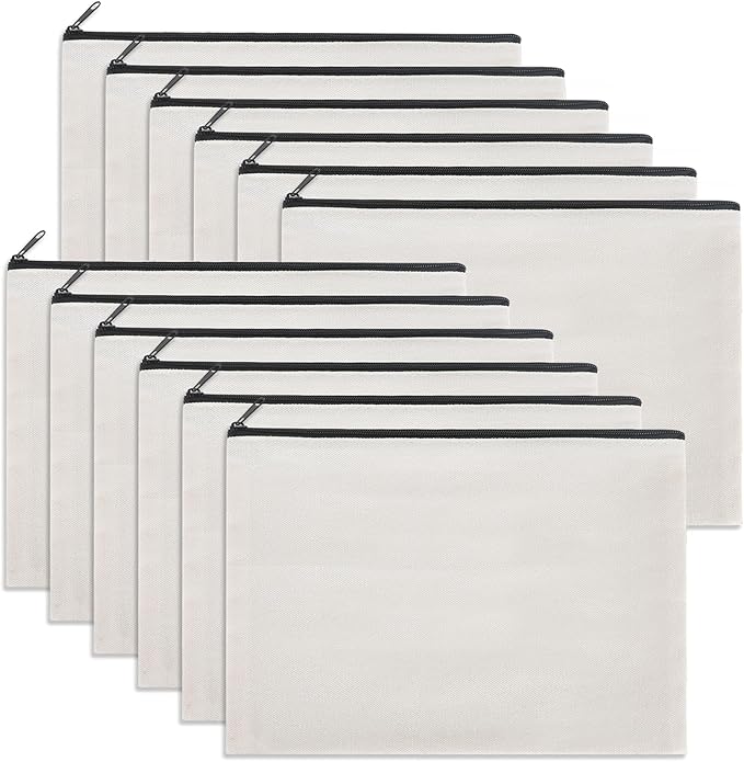 12 Pieces Cotton Canvas Makeup Bag, Blank DIY Craft Bag by Sinzip
