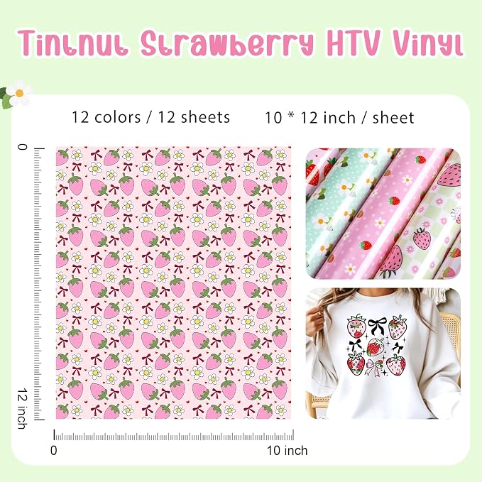 Tintnut Strawberry Heat Transfer Vinyl, 12 Sheets 12"x10" Iron on Vinyl | - Image 2