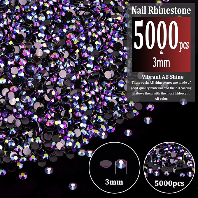 5000pcs 3mm Resin Rhinestones Bulk, Purplish Black AB Flatback Round Jelly - Image 2