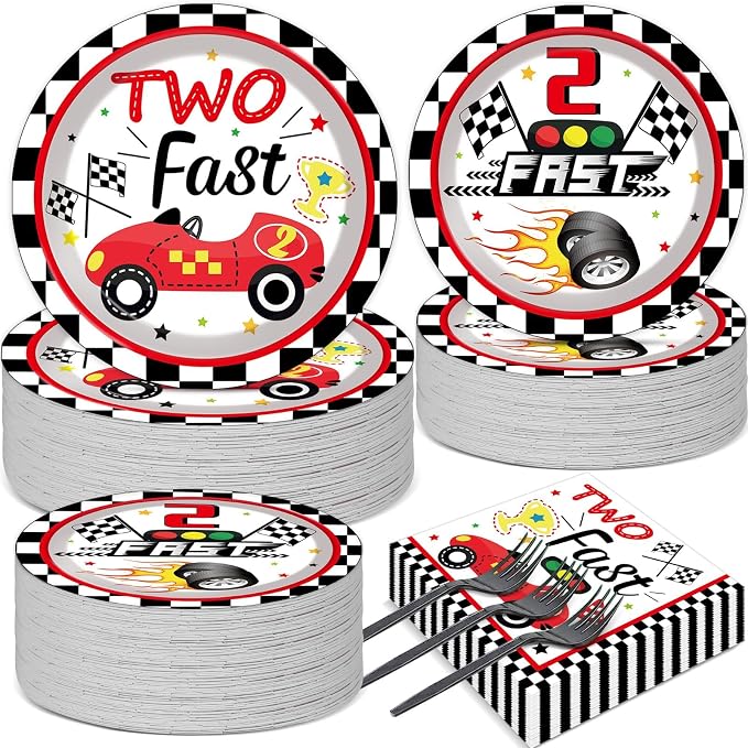 50 Guests Two Fast Birthday Plates and Napkins Party Supplies Racing Car Party by Qyeahkj