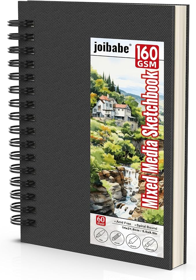 joibabe Spiral Bound Mixed Media Sketchbook, 160 GSM Heavyweight Paper by Joibabe