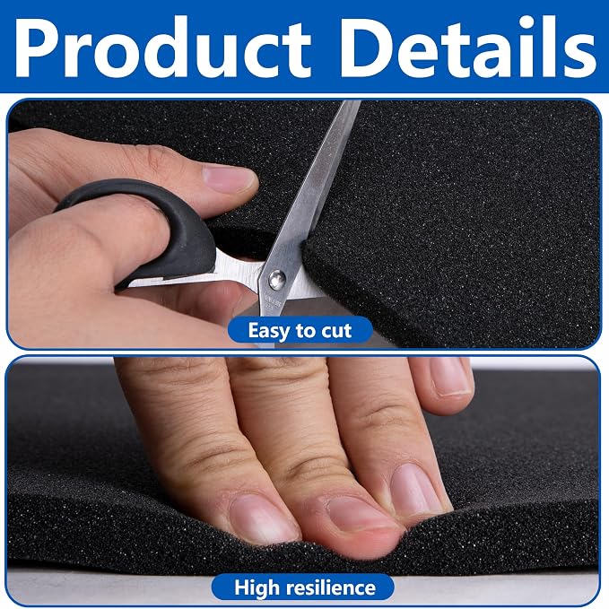 DECOHS 4 Pcs Black Polyurethane Foam Sheets, Packing Foam Pads - Image 3