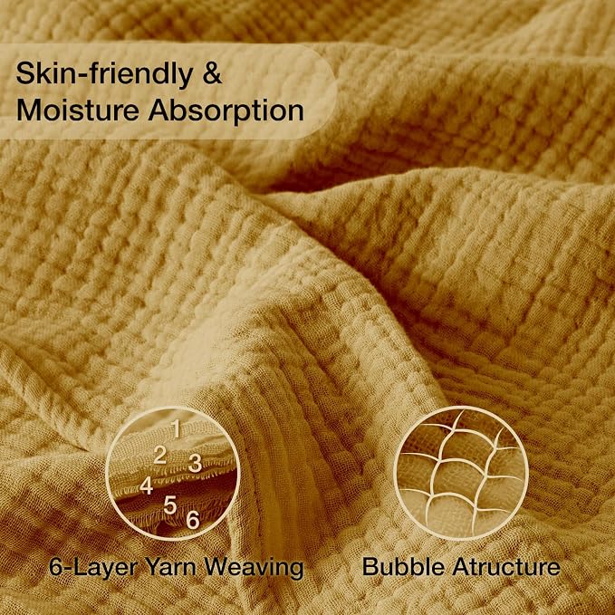 100% Cotton Muslin Blanket Twin 66" x 90", 6 Layers Breathable and Lightweight - Image 6