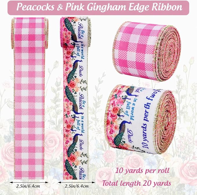 2.5 Inch Christmas Wired Ribbon, 2 Rolls, Be a Peacock in a World Full of Ducks - Image 4