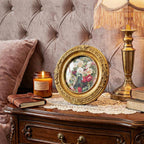 Cuspin Vintage Picture Frame 4x4 Gold Frames, Ornate Round Resin Photo Frame - Image 2