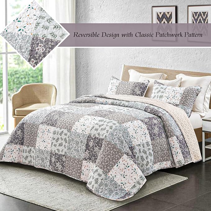 Whale Flotilla Patchwork Quilts Queen Size, Extra Soft Boho Floral Bedspreads - Image 2