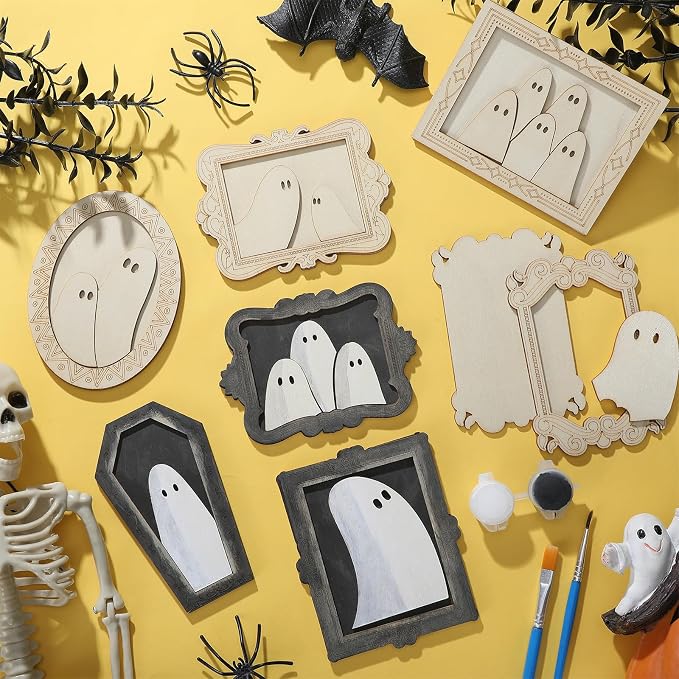 Simgoing 24 Set Wood Ghost DIY Frames Decorating Craft - Image 4