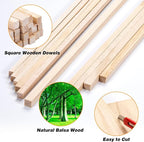 180Pcs Balsa Wood Sticks, Hardwood Square Dowels Unfinished Wooden Strip | 1/8 - Image 4