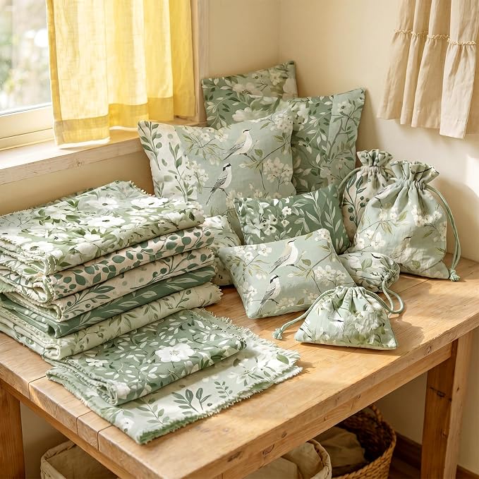 Tudomro 16 Pcs 10'' x 10'' Sage Green Quilting Fabric Square Greenery Floral - Image 4