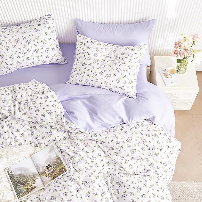 Wake In Cloud - Coquette Duvet Cover Set, Floral Cottagecore Flower Shabby Chic by WakeInCloud