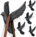 Ambipolar Flying Style Iron Cast Decorative Pigeon Bird Wall Mounted Coat Hooks, 5 Pieces, Black