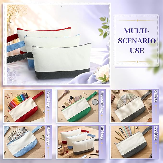 Silkfly 48 Pcs Cotton Canvas Makeup Bags Cosmetic Zipper Bags 10.2 x 5.5 x 2'' - Image 5