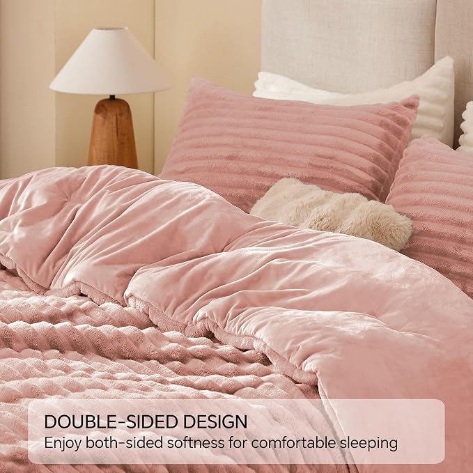 BEDELITE Fleece Oversized Queen Comforter Set -Super Soft & Warm Fluffy Dusty - Image 5