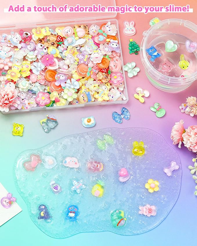 FIVEIZERO 100PCS Cute Slime Charms, Kawaii Flatback Resin Charms | 50+ Unique - Image 4