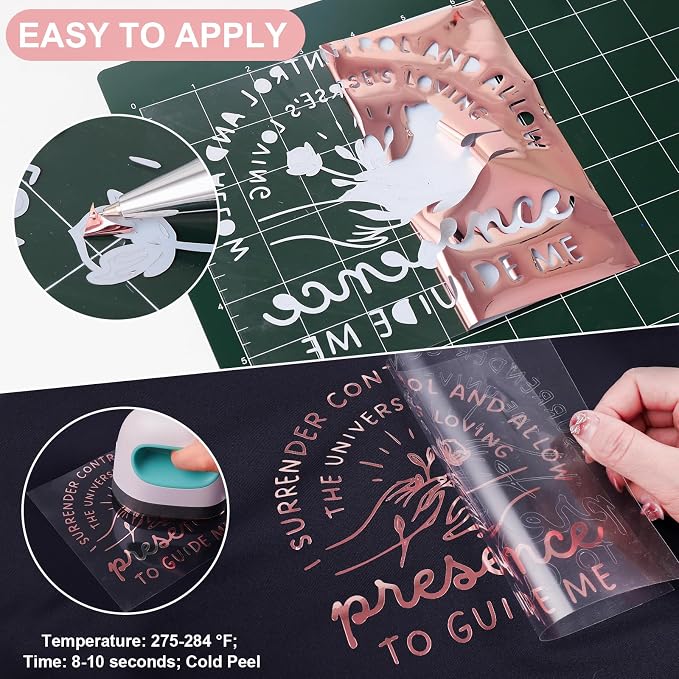 VINYL FROG Rose Gold Metallic Foil Heat Transfer Vinyl 12" x5ft Rose Gold HTV - Image 3