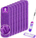 Reusable Mop Pads for Swiffer PowerMop, 8 Pack Microfiber Mop Pad Refill with Scrubber Strips for 13''-15'' SprayMop, Washable Mop Pads Use for Most Floor Types, Designed for Pets - Purple
