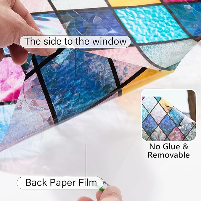 Window Privacy Film Stained Glass 45.2" x 78.7" Rainbow | Static cling – no glue - Image 5