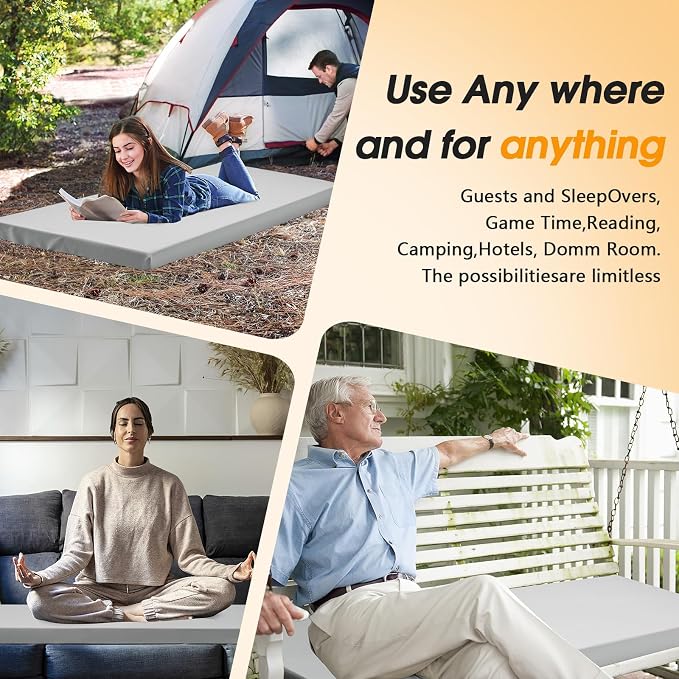 CYMULA Camping Cot Mattress 2in Memory Foam Sleeping Pad, Soft Warm Non-Slip - Image 7
