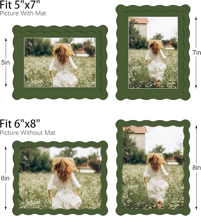 6x8 Picture Frame with Mat for 5x7, Wavy Edge Wooden Real Glass Photo Frame for - Image 3