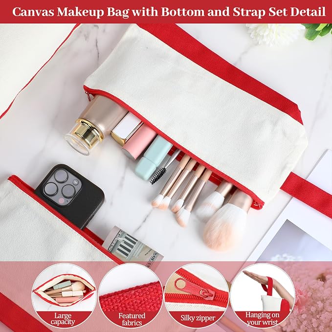 Silkfly 15 Pcs Cotton Canvas Makeup Bags Cosmetic Zipper Bags 10.2 x 5.5 x 2'' - Image 3