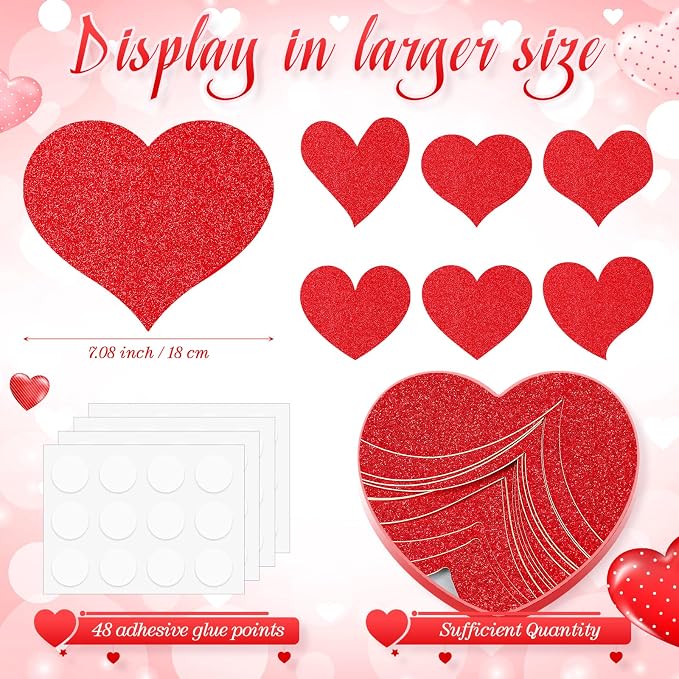TaoBary 24 Pcs 7.08 Inch Valentine's Day Glitter Heart Cutouts Large Red Paper - Image 6