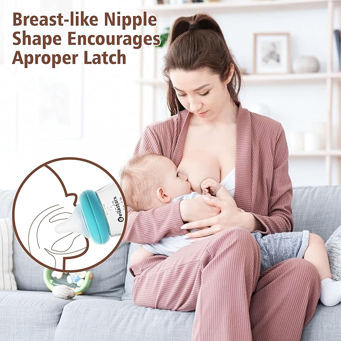 Glass Baby Bottles with Natural Response Nipple Size M - Anti Colic Baby Bottles Wide Neck Slow Flow Baby Bottle(Multicolor, 8oz (Pack of 4))