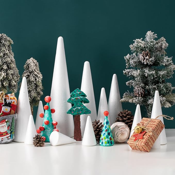 FFchuanhe 20 PCS Craft Foam Cones, Polystyrene Cone Shaped Foam, Foam Tree Cones - Image 3