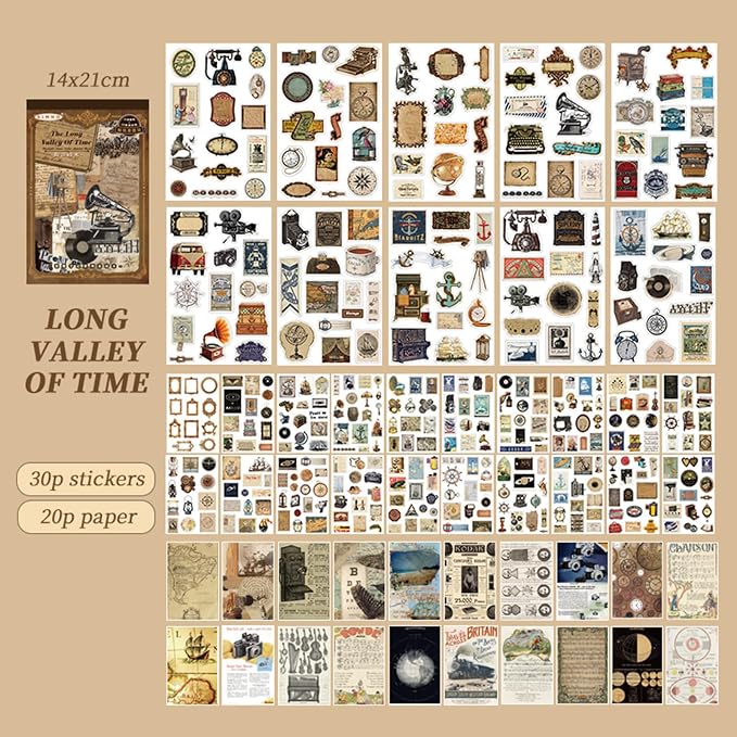 Vintage Aesthetic Stickers, 50 Sheets Washi Sticker Book - Image 2