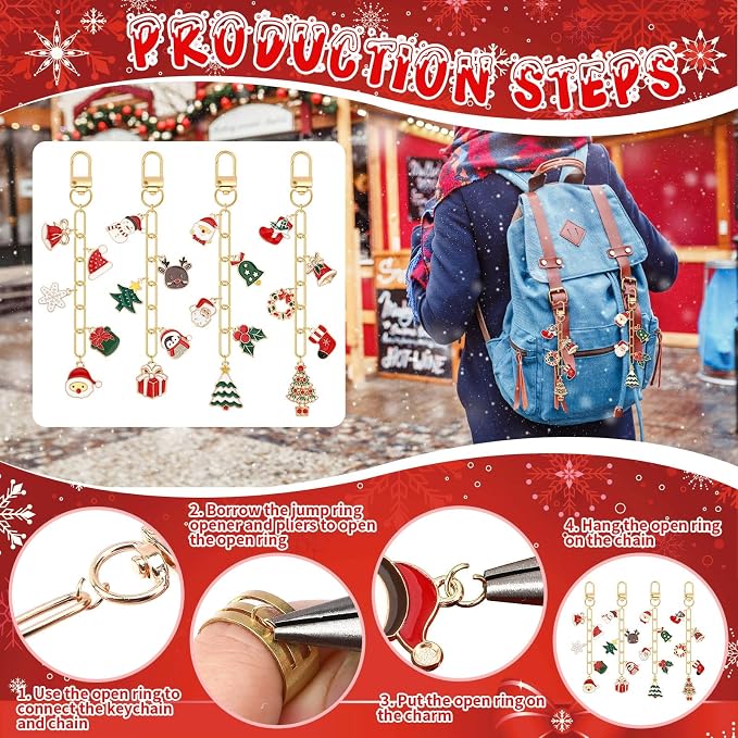 AUGSUN 713Pcs Christmas Keychain Making Kit Xmas Keychain Craft | Santa Claus - Image 3