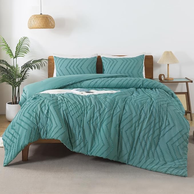 Andency Grayish Teal Comforter Set Queen Size, Boho Soft Warm Tufted Bedding - Image 3