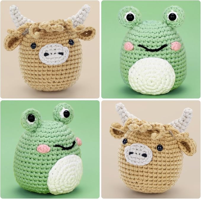 CrochetBox Crochet Kit for Beginner, Highland Cow and Frog Learn How to Crochet - Image 2