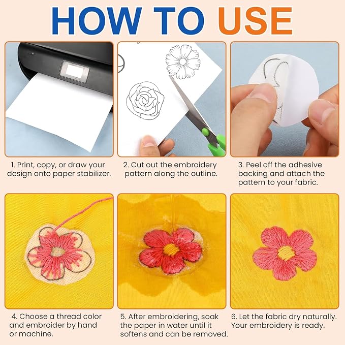 FURWEY 12PCS 8.5"x11" Wash Away Embroidery Stabilizer – Self Adhesive & - Image 5