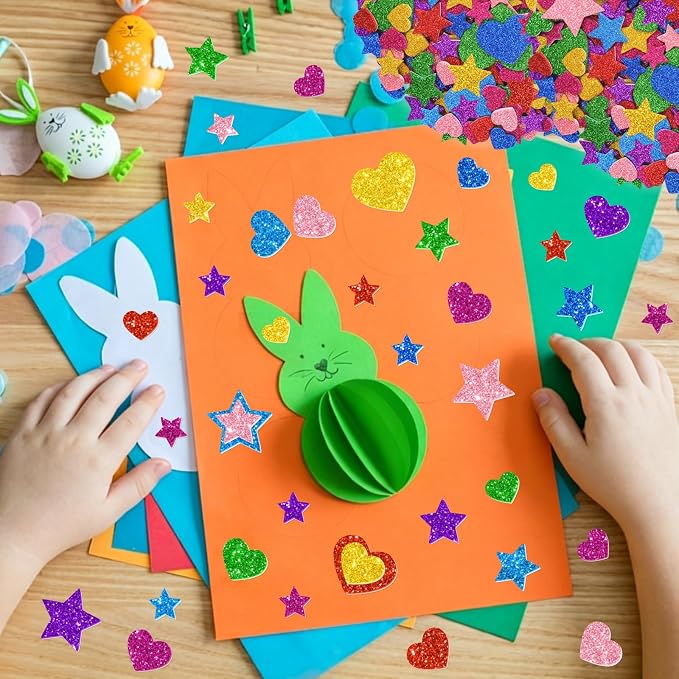 1000PCS Glitter Foam Stickers, Colorful Heart & Star Stickers, Self-Adhesive - Image 4