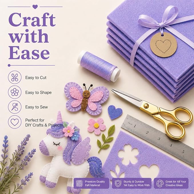 Lavender Large Felt Fabric 36" x 36", 1mm Stiff Felt Sheet, Nonwoven Fabric - Image 5