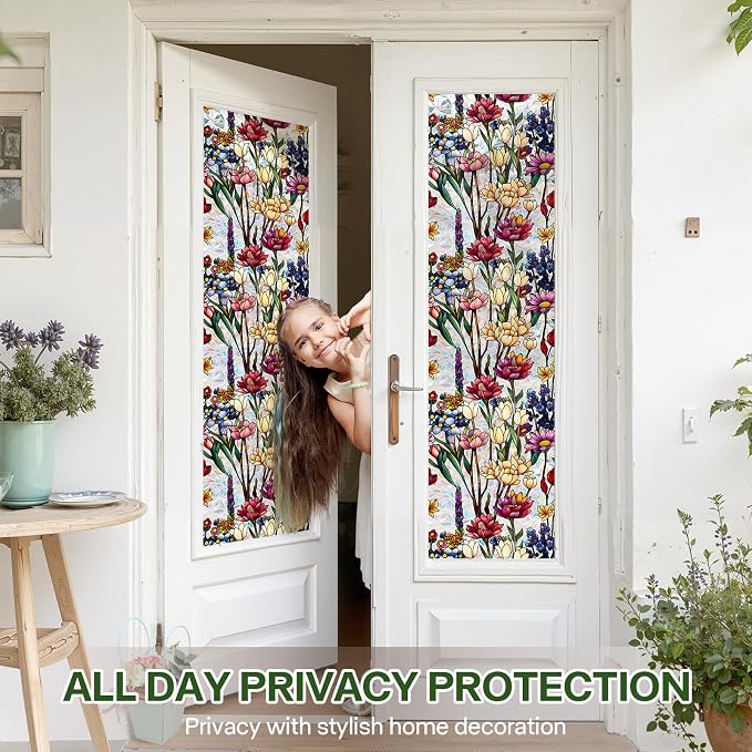 Stained Glass Window Film UV Resistant Window Privacy Film Colorful Flowers - Image 4